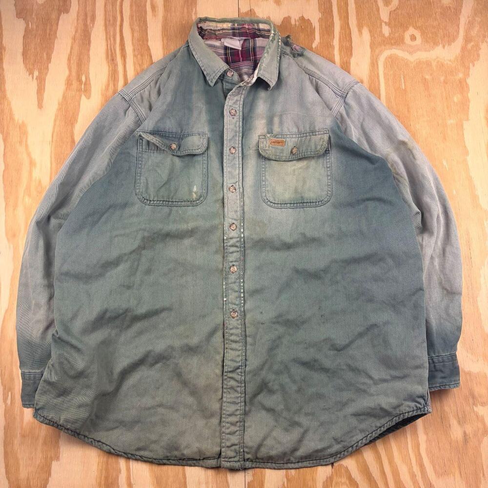 Vintage Carhartt Distressed Blanket-Lined Denim Work Shirt – Fits Men’s XL